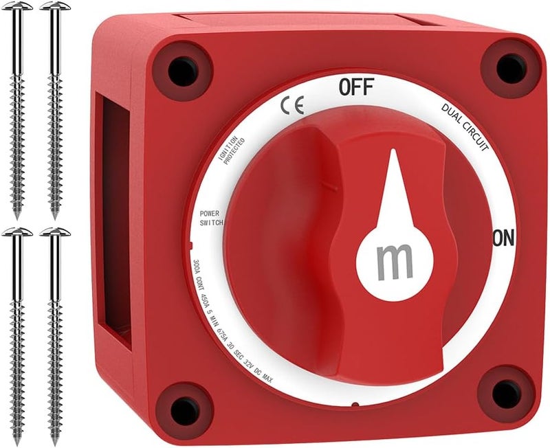Malictele Battery Disconnect Switch, 300A ON/Off Heavy Duty Cutoff Switch 12V-48V Waterproof Ignition Protected Power Kill Switch with Knob for Marine, Boat, Car, RV, Truck Battery -Dual Circuit - Image 1